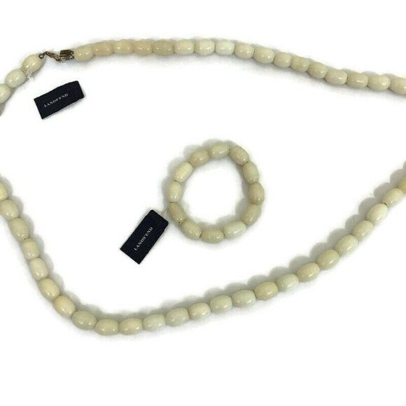 Land's End Necklace and Bracelet Set Polished Stones NWT Set of 2 Ivory Color - Picture 3 of 8